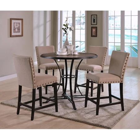 Contemporary Round Counter Height Set with 4 Upholstered Chairs